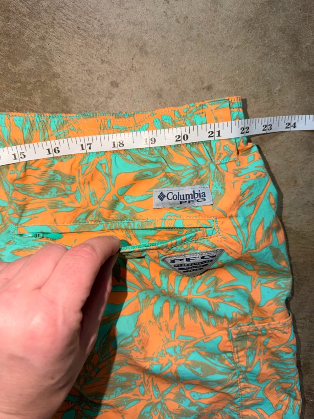 Columbia PFG Tropical Print Swim Trunks Men’s 2XL Orange Teal Beach Shorts - Picture 7 of 11